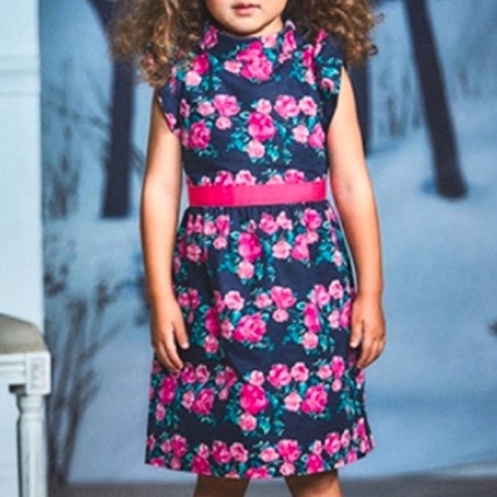 Janie and Jack Pink Rose and Navy Mock Neck Dress SIZE 2T
